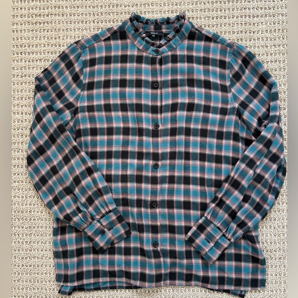 Rails Plaid Long Sleeve Teal and Pink XS